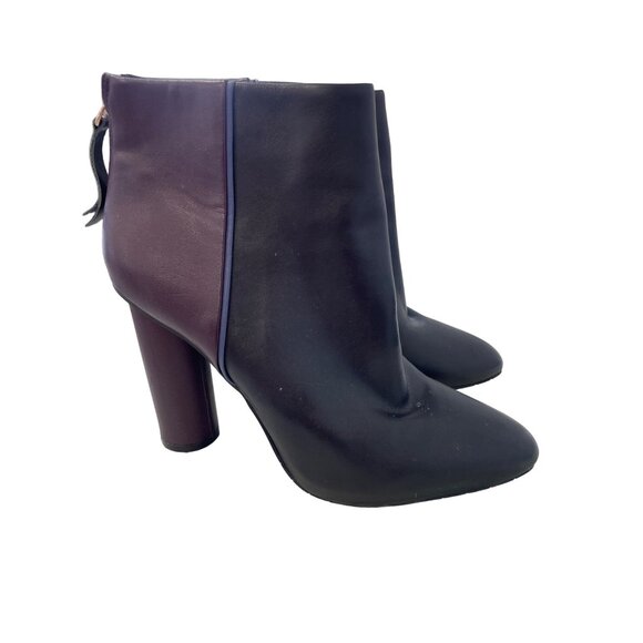 CAbi Bisset Colorblock Bootie Women 8 Wine Mulberry Black Leather High Heel Chic - Picture 1 of 10
